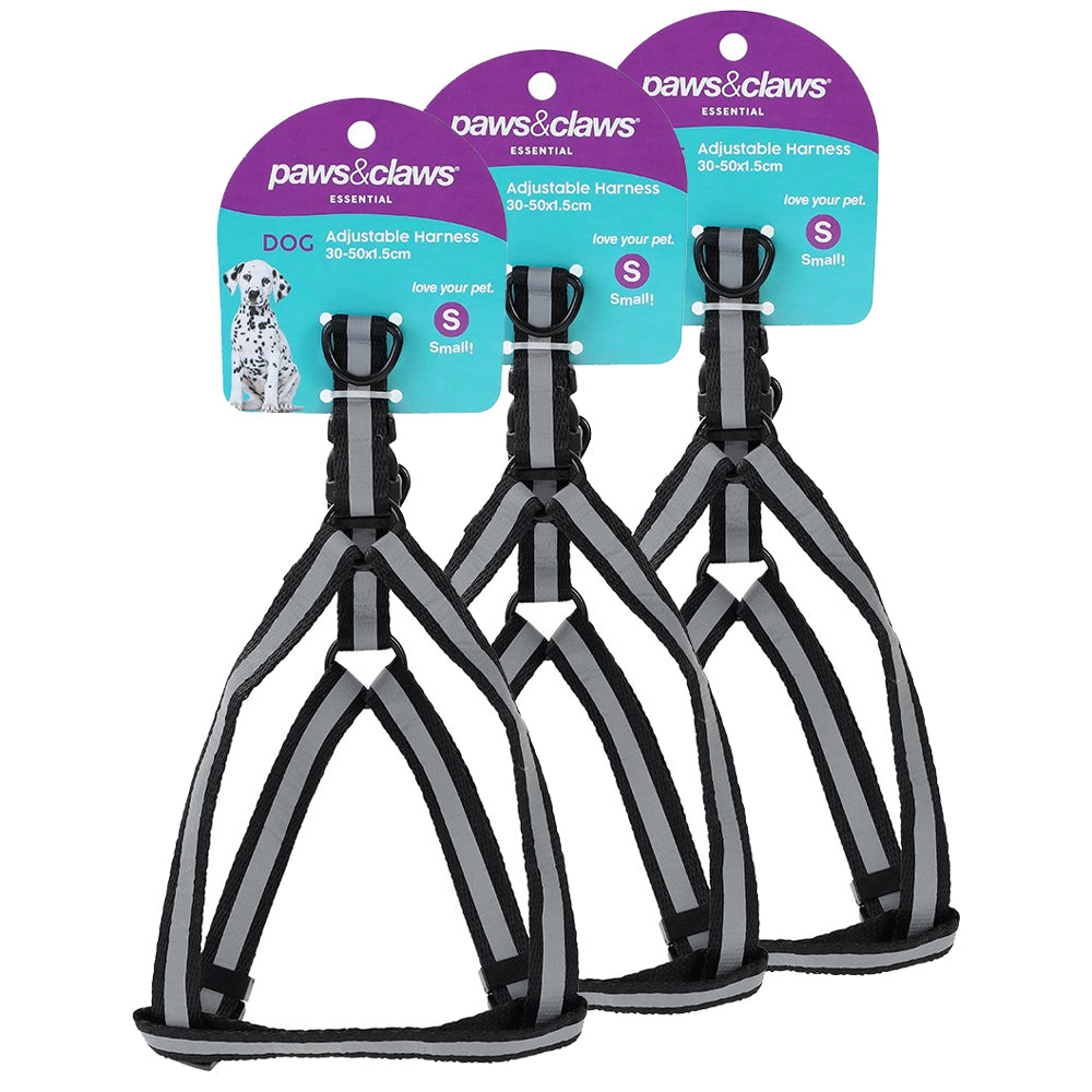 Paws and Claws 35-50cm Adjustable Pet Small Dog Reflective Harness Assorted (3 Pack)