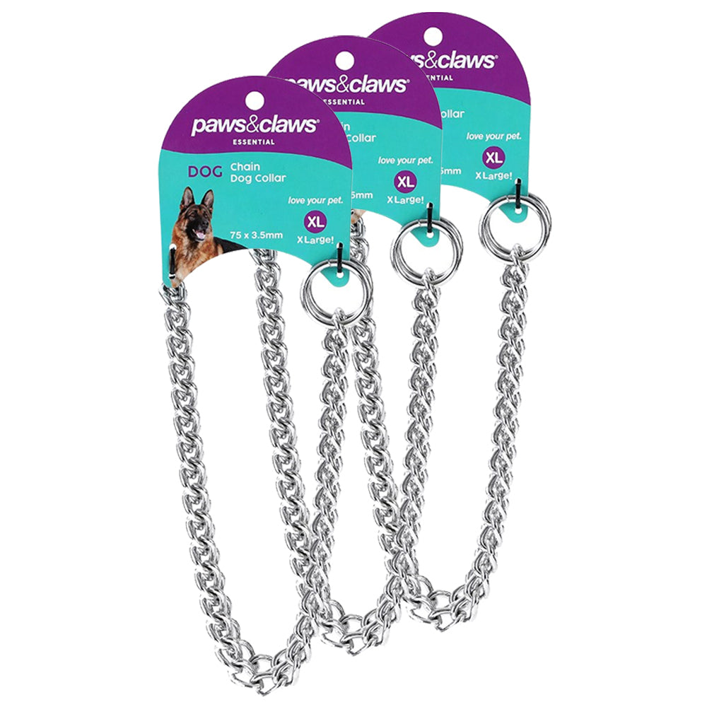 Paws and Claws 75cmx3.5mm Chain Dog Neck Traning Collar Choker For Large Dogs (3 Pack)