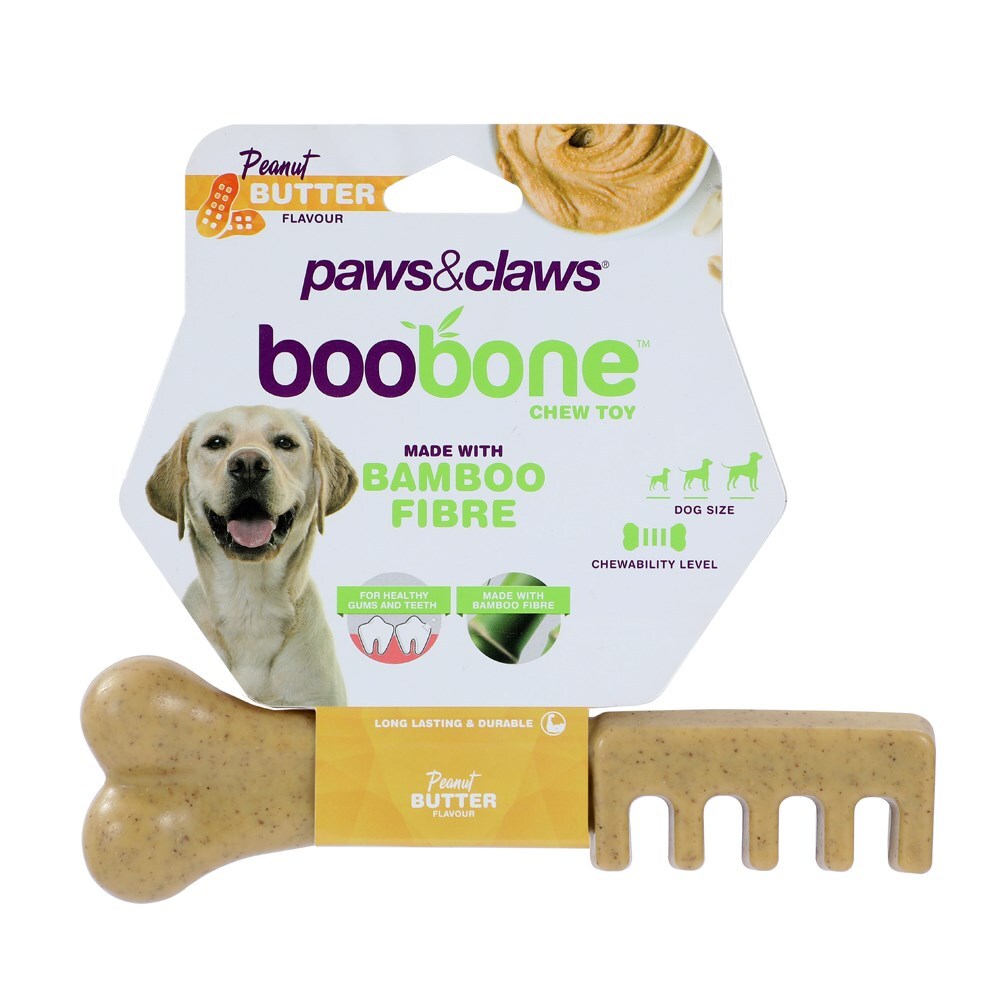 Paws and Claws 18.5cm Boobone Bamboo Toothbrush/Chew Toy Peanut Butter Pet/Dog (3 Pack) — image 2