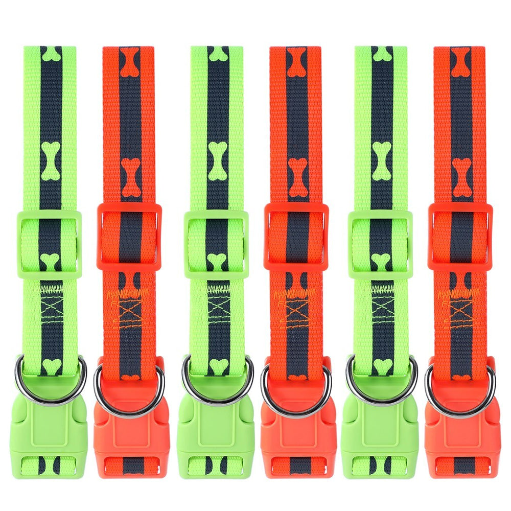 Paws and Claws Pet Dog Reflective 45-65cm Neck Collar w/ Bone Print Large Asst (6 Pack)