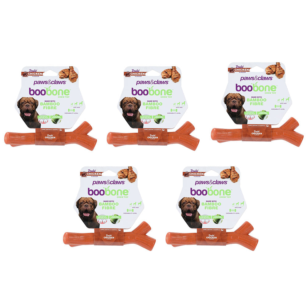 Paws and Claws BooBone 18.5cm Bamboo Fibre Bone Dog Chew Treat/Toy Roast Chicken (5 Pack)