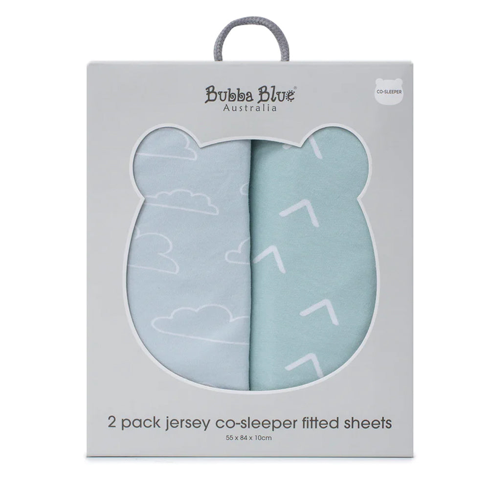 Bubba Blue 55x84cm Nordic Jersey Co-Sleeper Fitted Sheet Baby 0-12m Sky/Mint (2 Pack)