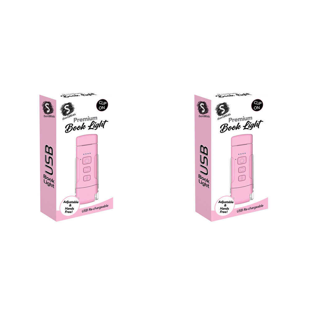 Scribbles Stationery LED USB Clip on Bedtime Reading Booklight Pink 5y+ (2 Pack)