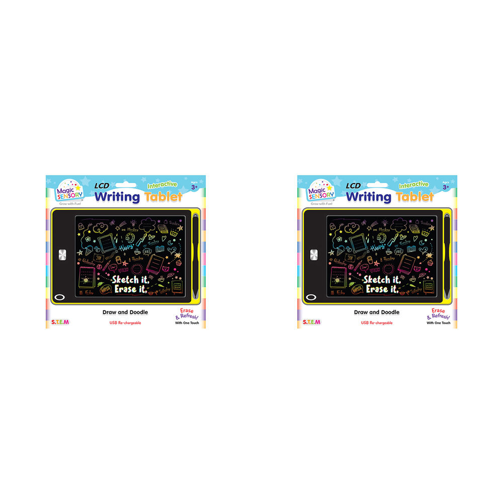 Magic Sensory 8.5" Interactive LCD Writing Tablet Yellow Doodle Kids 3y+ (2 Pack)