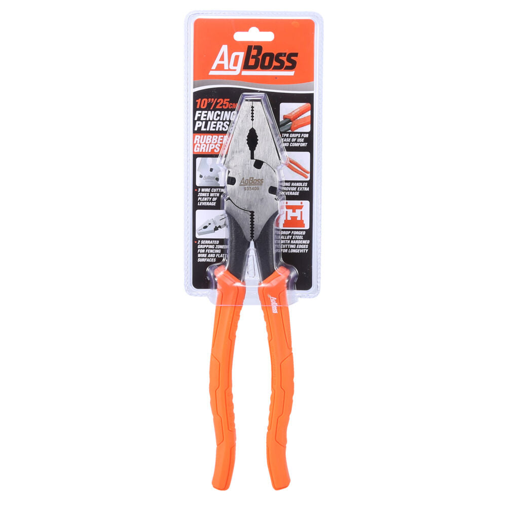 Agboss 250mm/10 Inch Orange Fencing Pliers With Rubber Grips