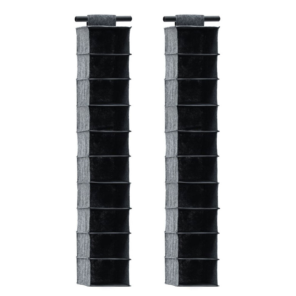 Boxsweden 10 Tier Hanging Shelf Wardrobe Organiser Clothes Storage Closet (2 Pack)