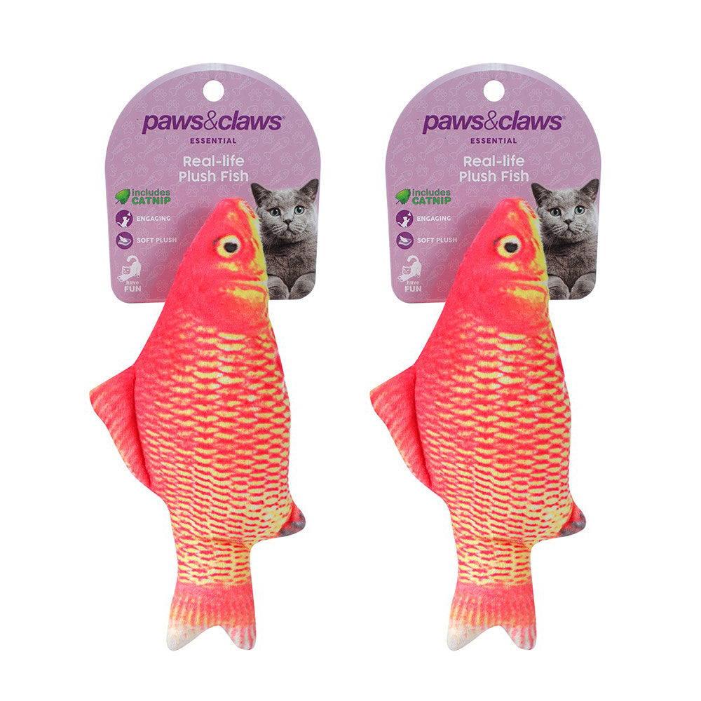 Paws and Claws 20cm Real Fish Printed Catnip Toy - Orange (2 Pack)