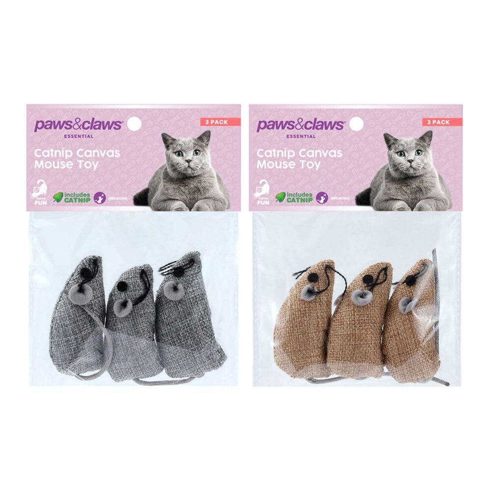 Paws and Claws 3pc Paws & Claws 6.5cm Catnip Canvas Mouse Interactive/Play Toy Cat/Pet Asst (2 Pack)