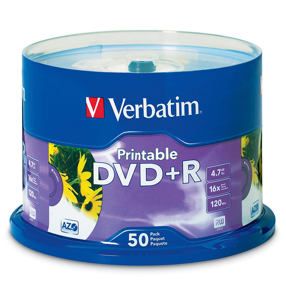 Verbatim DVD+R 4.7GB 16x Printable White Inkjet Blank Disc Media Storage (50 Pack)