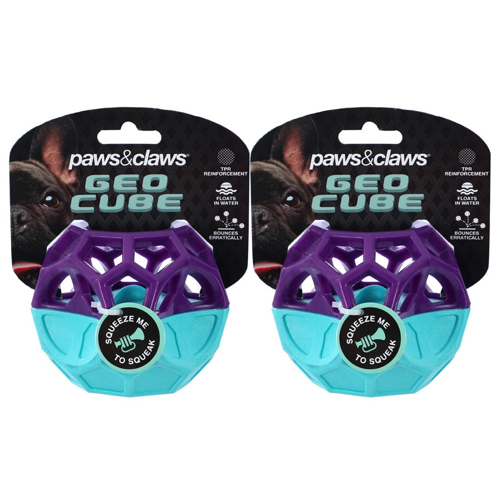 Paws and Claws Dog 8.5cm Geo Floating TPR Cube Ball w/ Squeaker Interactive Toy (2 Pack)