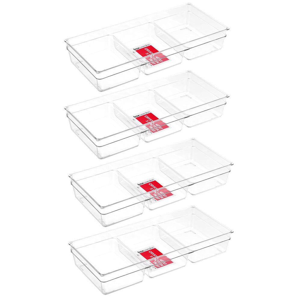 Boxsweden 33 x 15cm Plastic 3 Section Crystal Nest Tray Storage Home/Kitchen (4 Pack)
