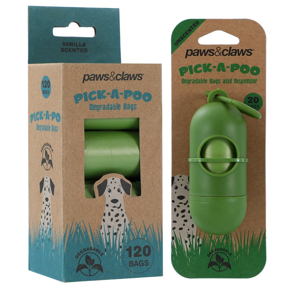 Paws and Claws Pick-A-Poo Degradable Waste Bags Vanilla Scented w/ Dispenser (140 Pieces)