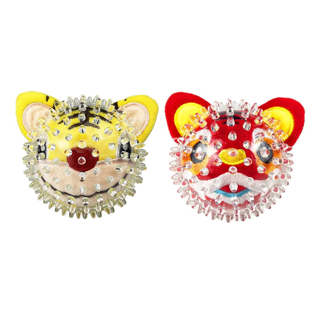 Rosewood 8cm Spiky Tiger Ball Dog/Pet Play Interactive Toy Yellow & Red Combo