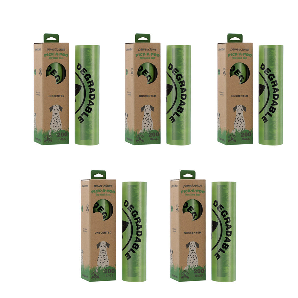 Paws and Claws 200pc Paws & Claws Pick-A-Poo Degradable Dog Poop/Litter Waste Bag/Dispenser (5 Pack)