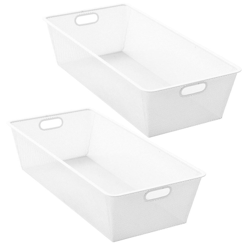Boxsweden 65.5cm Metal Mesh Storage Basket Wardrobe/Kitchen/Work Organiser WH (2 Pack)