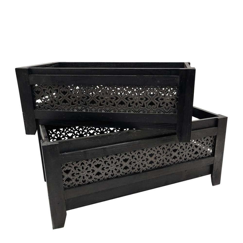 J. Elliot Sienna 58cm/45cm Wood Planters Flowers/Plants Container Set Black (2 Pieces) — image 2