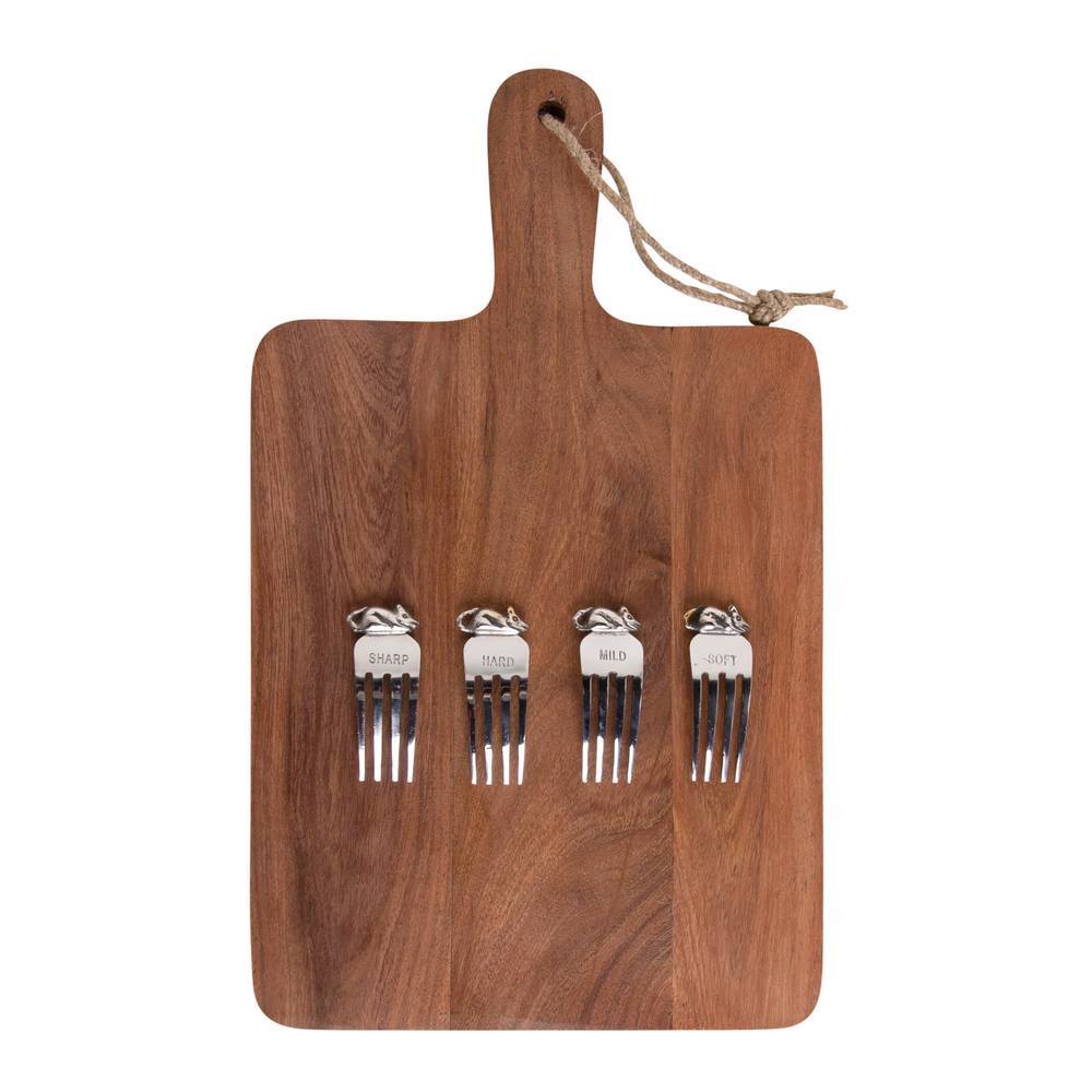 J. Elliot Rella 38cm Natural Wood Cheese Board/Silver Stainless Steel Marker Set