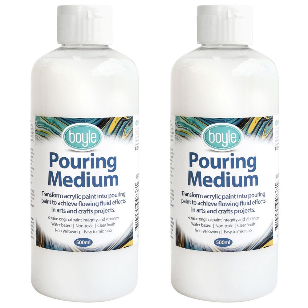 Boyle Pouring Medium Solution Bottle For Acrylic Paint Art/Craft White 500ml (2 Pack)