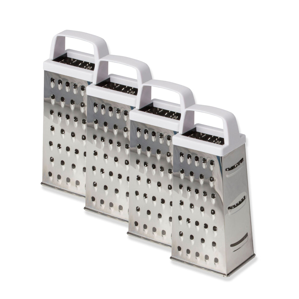 Cuisena 4-Sided Stainless Steel Box Grater w/ White Handle - Silver (4 Pack)