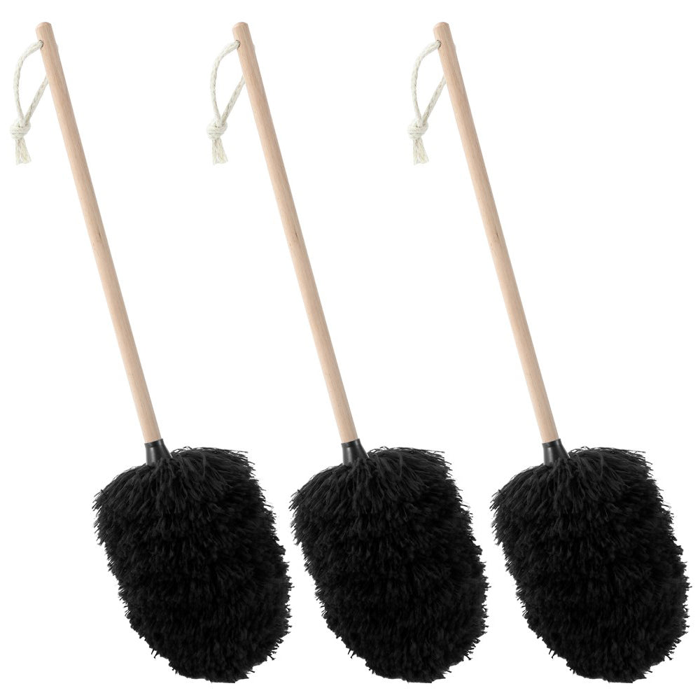 White Glove 54cm Eco Beech Wood Microfibre Duster Surface Cleaner Reuse BLK (3 Pack)