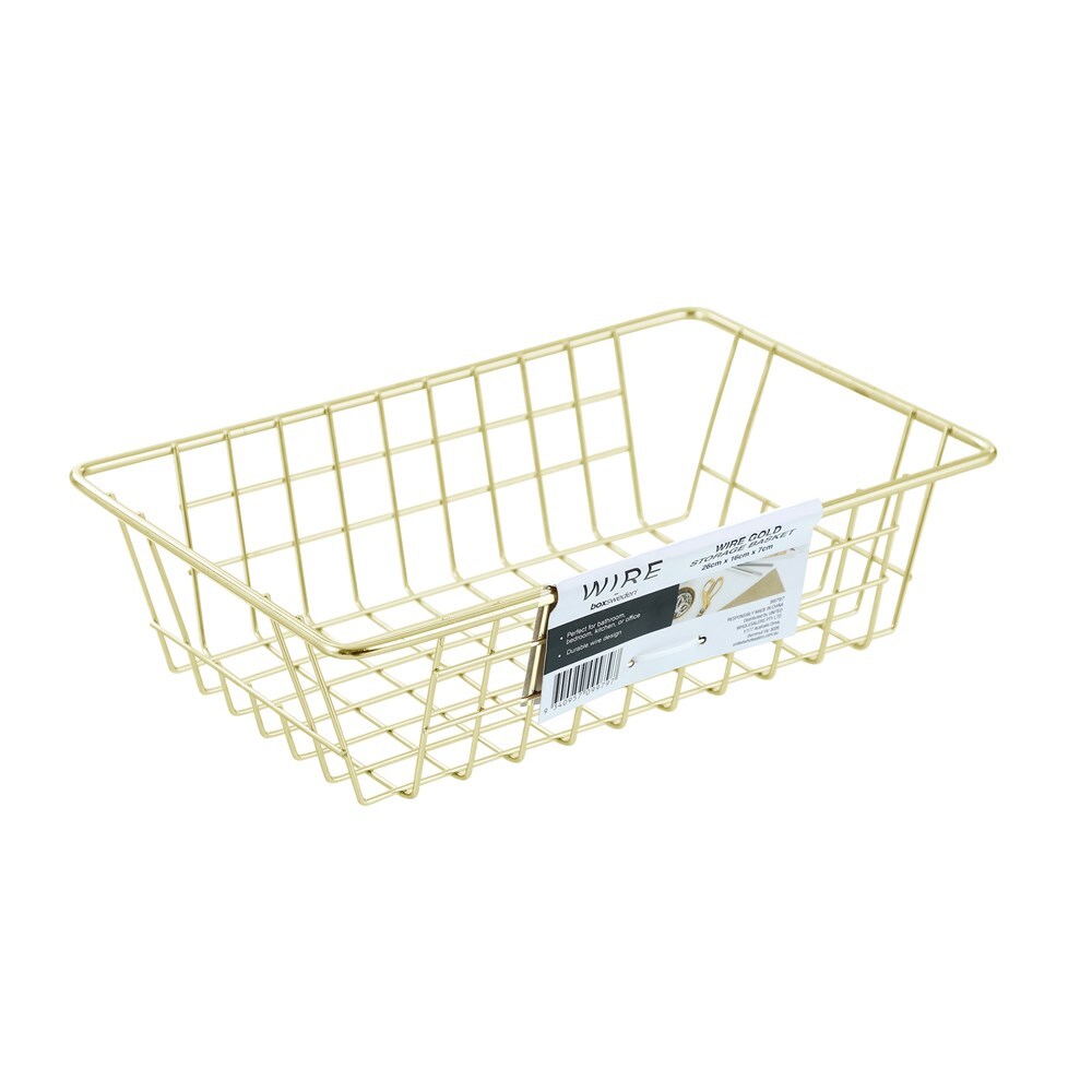 Boxsweden 26x7cm Wire Storage Basket Kitchen/Bath Organiser Container Gold (2 Pack) — image 4