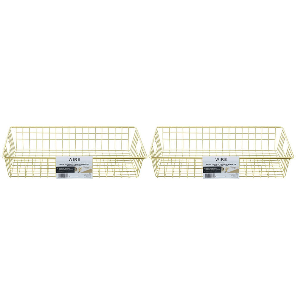 Boxsweden 40x7.5cm Wire Storage Basket Kitchen/Bath Organiser Container Gold (2 Pack)
