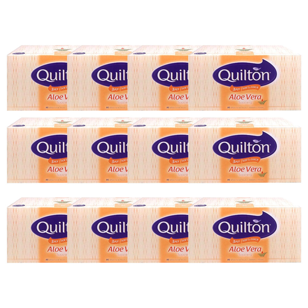 Quilton 95pc Quilton 3 Ply Facial Tissues Boxed 20x19.5cm Aloe Vera Soothing White (12 Pack)