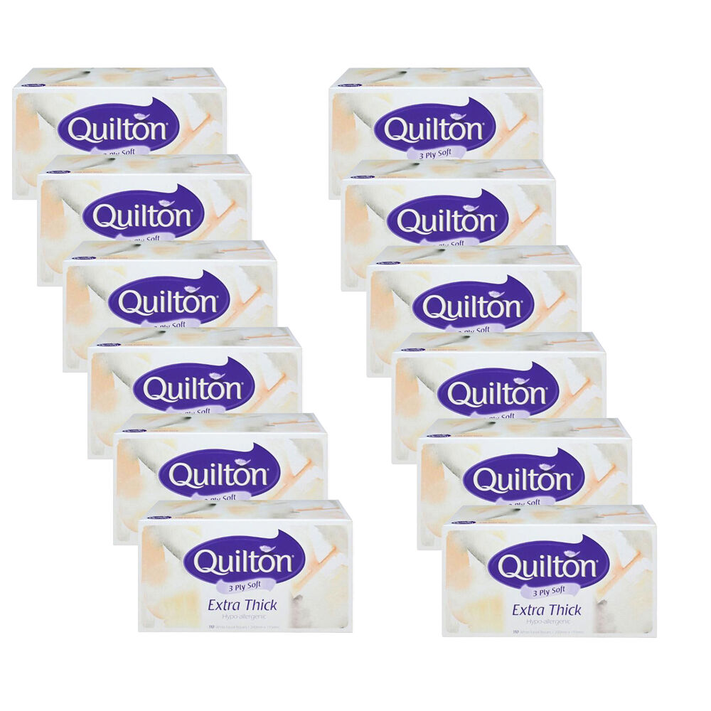 Quilton 12PK 3 Ply Facial Tissues 110pc Hypo-Allergenic Soft Durable Pack 1320pc