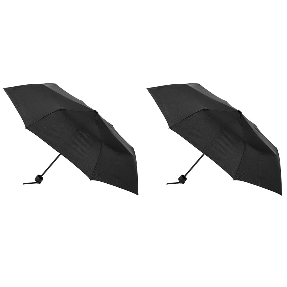 Clifton UPF50+ Manual Folding Wind Resistant Umbrella UV Sun Shade Black (2 Pack)