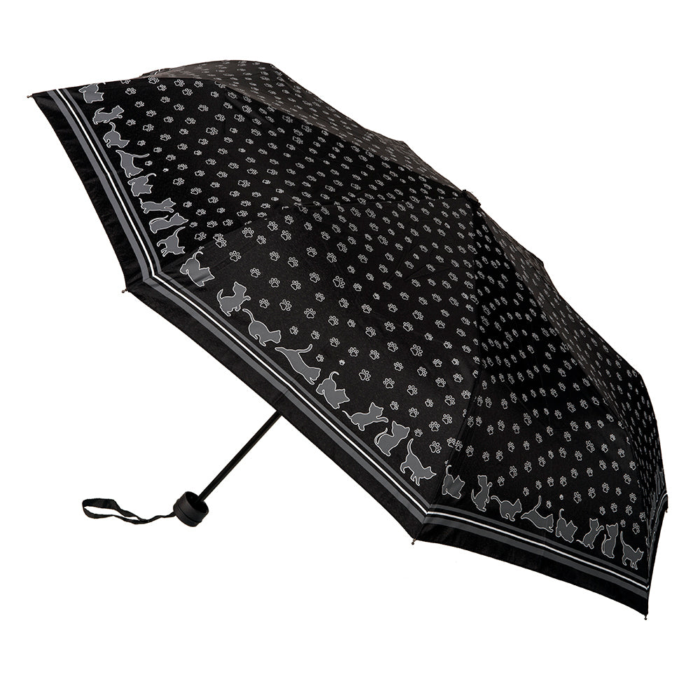 Clifton Women's Folding 97cm Grey Cat Paw Print Umbrella UV Sun Shade Black