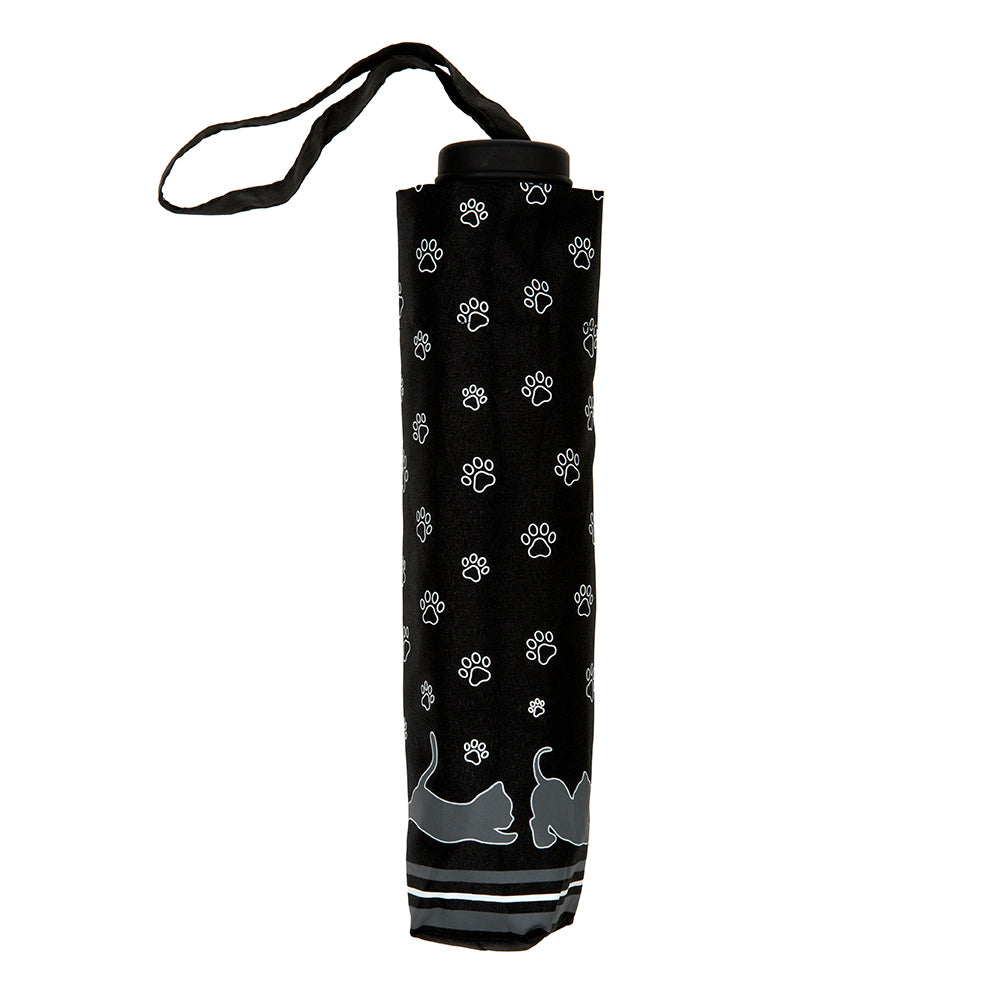 Clifton Women's Folding 97cm Grey Cat Paw Print Umbrella UV Sun Shade Black — image 2