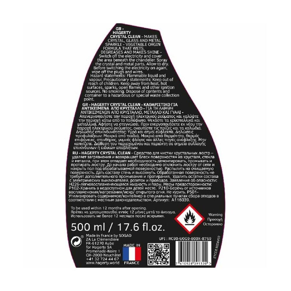 Hagerty Cleaning Products Hagerty Crystal Cleaning Spray Crystal/Glass/Metal Clean & Maintain 500ml — image 3