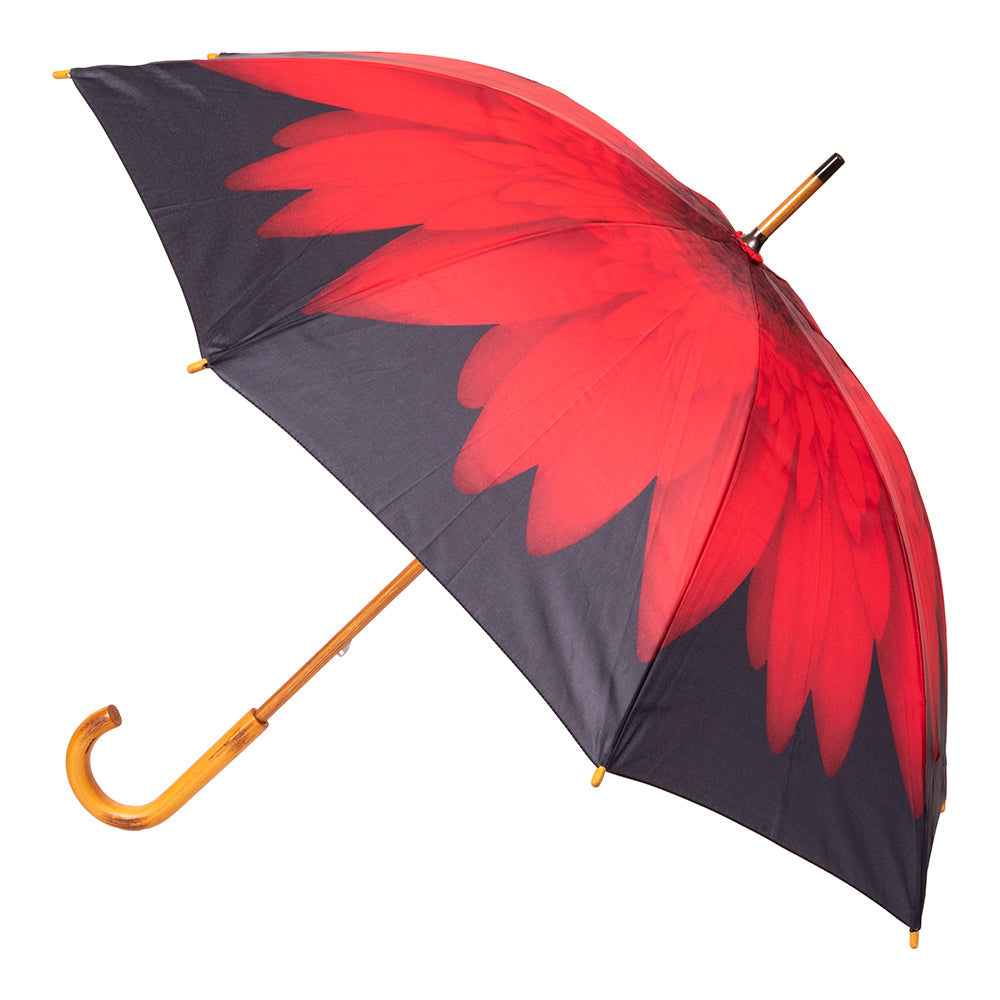 Clifton Women's Walking 103cm Wood Handle Windproof Umbrella Sun Shade Red Daisy