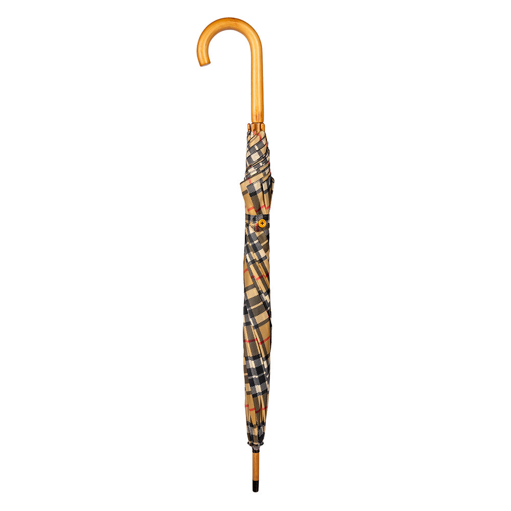 Clifton Womens Walking 103cm Wood Handle Windproof Umbrella Thomson Camel Tartan — image 2
