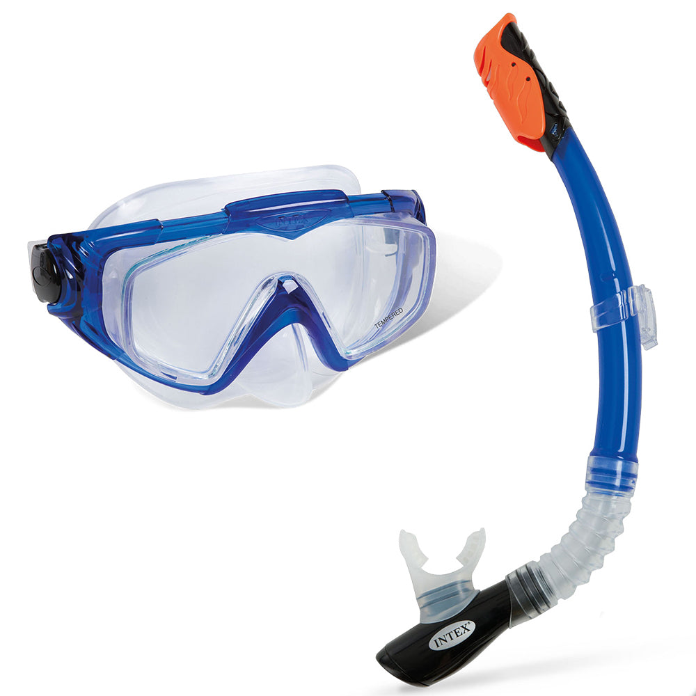 Intex Aqua Flow Sport Silicone Swim Snorkeling Goggle Mask/Snorkel Set 14y+ Blue
