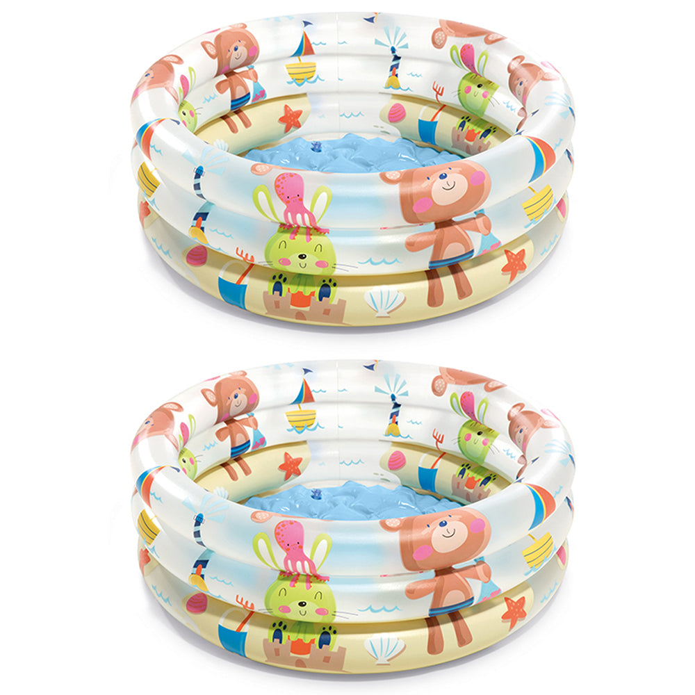 Intex Beach Buddies 3 Ring 61cm Inflatable Kids Swim Pool Water Bath Tub 1y+ (2 Pack)