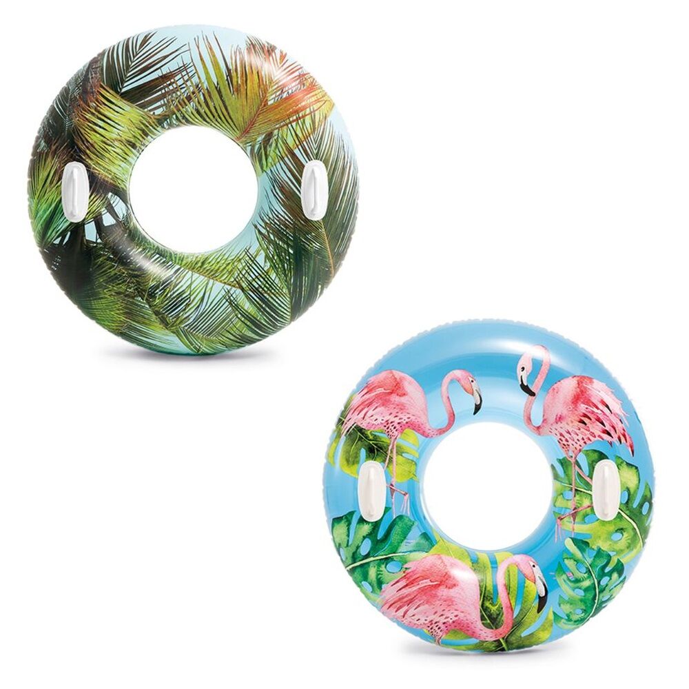 Intex 96cm Lush Tropical Inflatable Swim Floating Tube Kids/Child 9y+ Assort. (2 Pack)