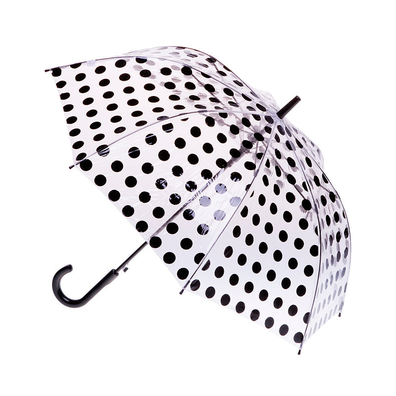 Clifton Women’s Walking 97cm Auto Open Clear Umbrella Sun/Rain Cover Black Spots