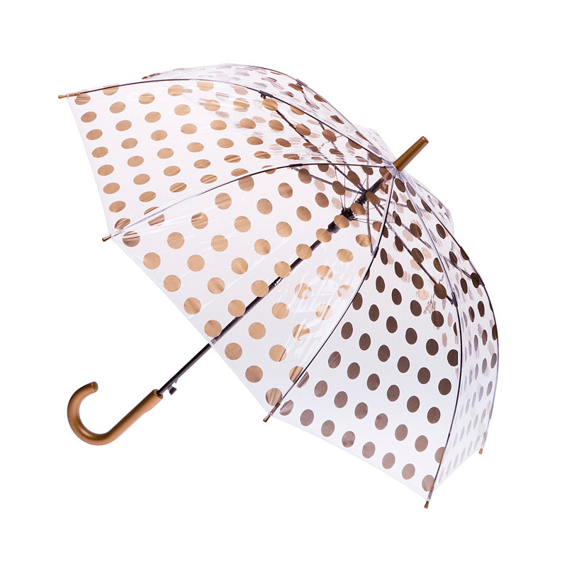 Clifton Women’s Walking 97cm Auto Open Clear Umbrella Sun/Rain Cover Gold Spots