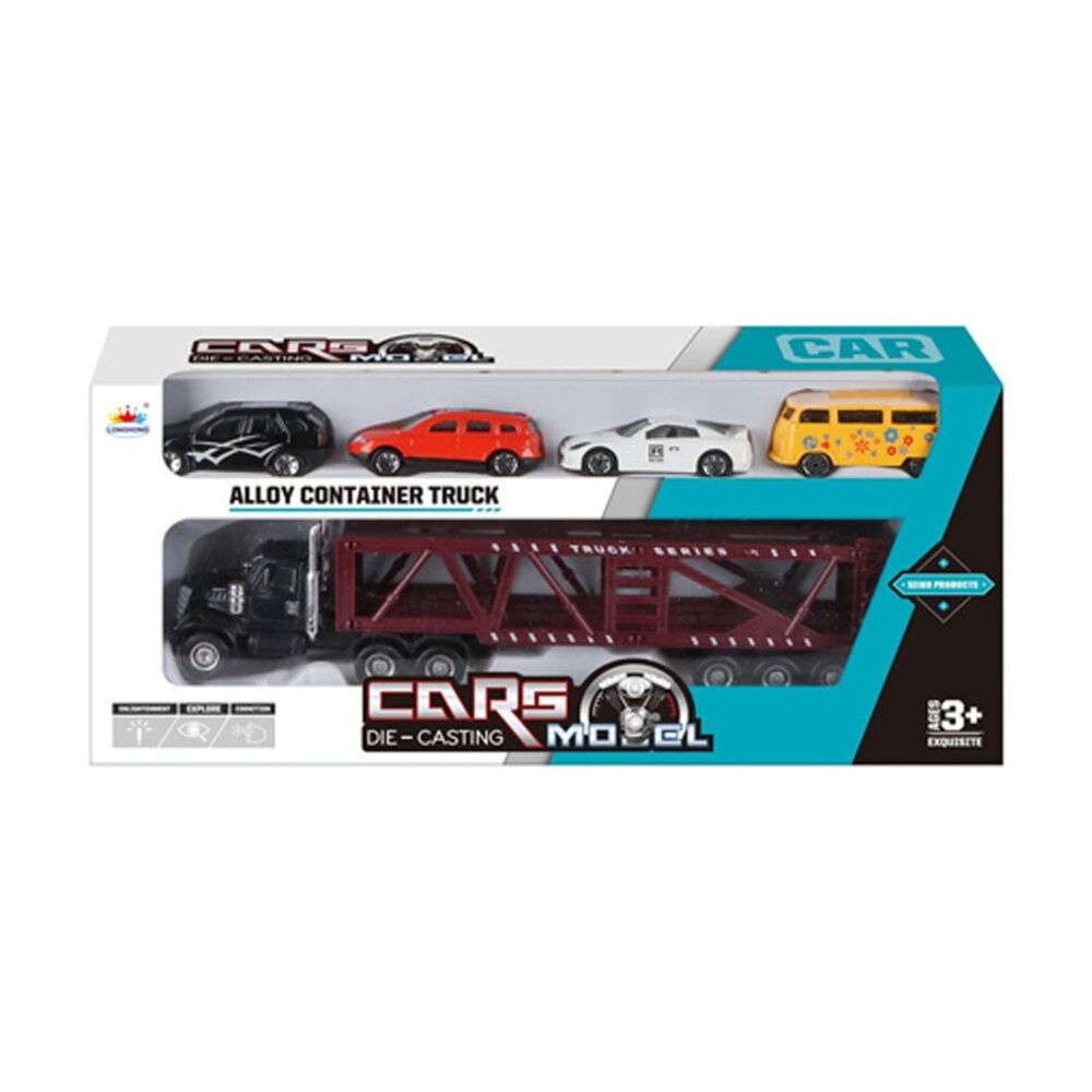 Abt Kids Diecast Car Container Carrier Set w/ Four Cars Assorted (5 Pieces)