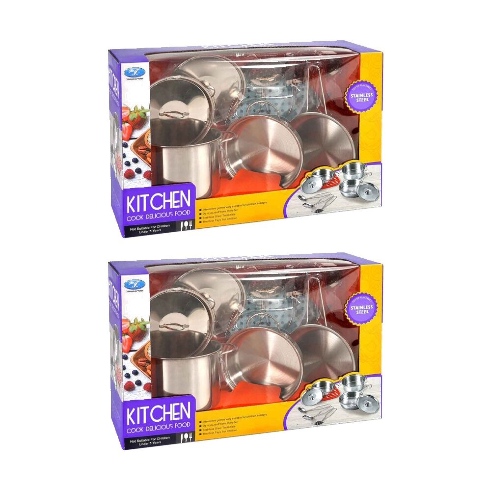 Abt 9pc ABT Childrens Pretend Kitchen Cook Stainless Steel Set 3Y+ (2 Pack)