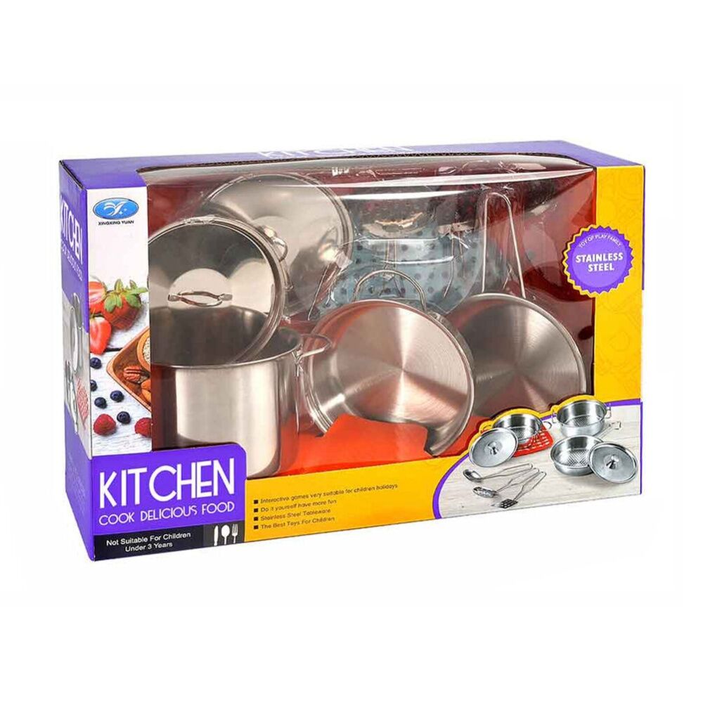 Abt Childrens Pretend Kitchen Cook Stainless Steel Set 3Y+ (9 Pieces)