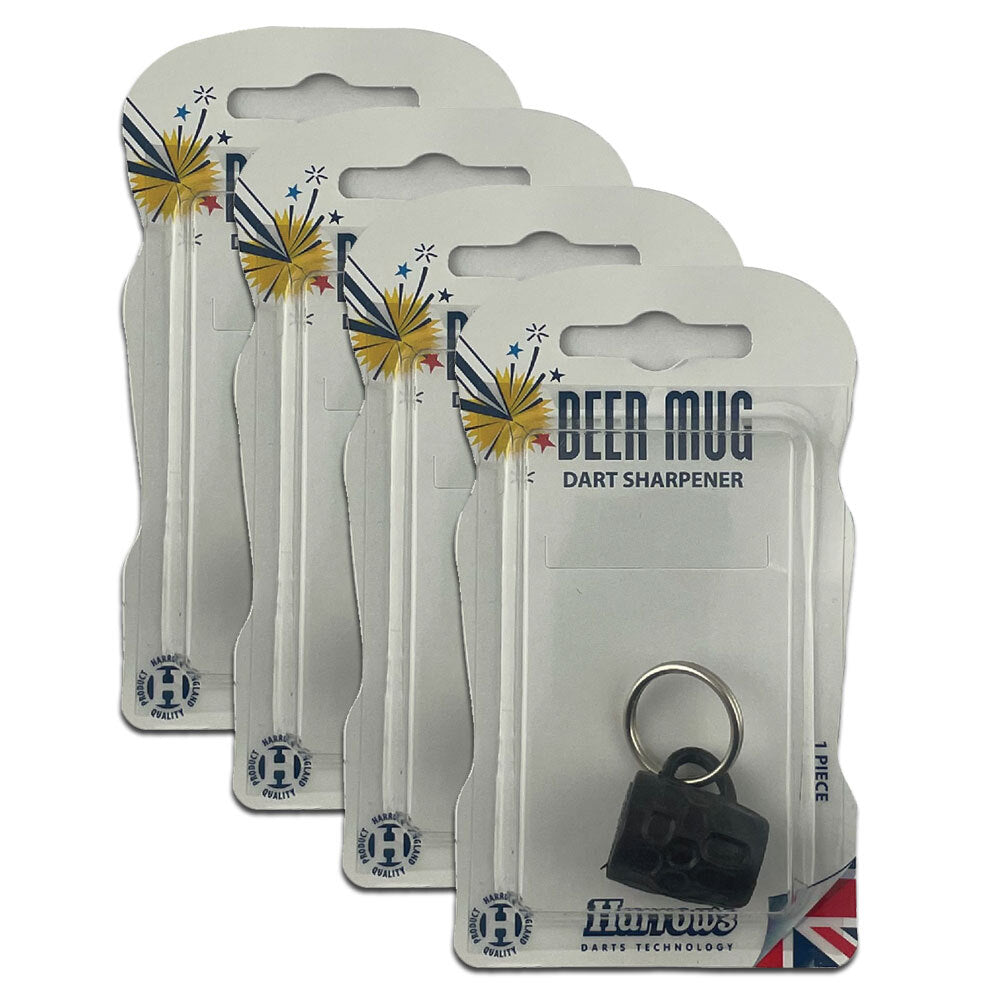 Harrows Beer Mug Keyring/Keychain Dart Point Stone Sharpener Accessory Black (4 Pack)