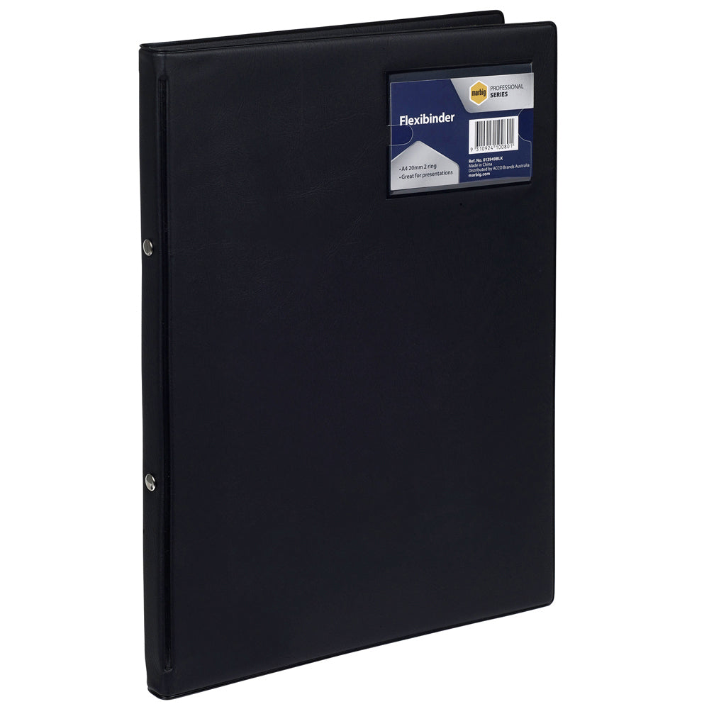 Marbig Pro Flexibinder 2 O-Ring Binder A4 File Document Organiser 20mm Black