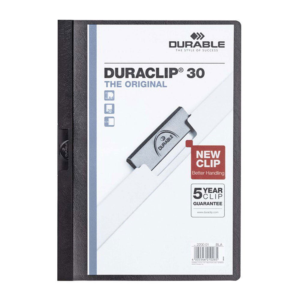 Durable Duraclip 30-Sheet A4 Document File Folder Stationery Organiser — Black
