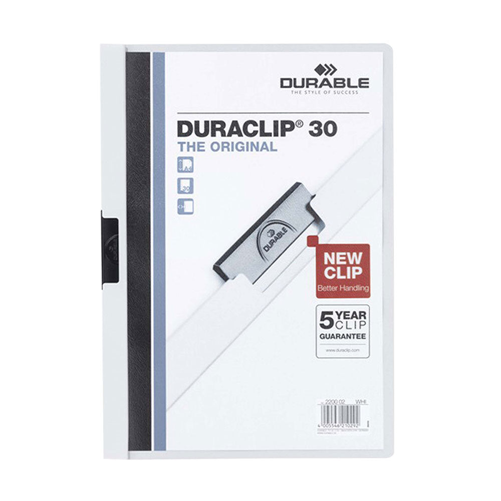 Durable Duraclip 30-Sheet A4 Document File Folder Stationery Organiser — White