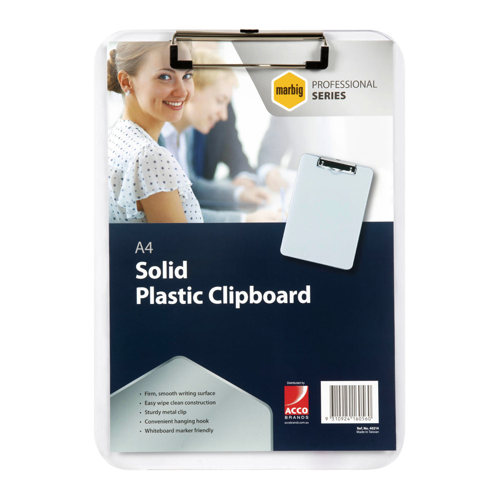 Marbig Pro Plastic A4 Clipboard w/ Metal Clip Writing File Hardboard Clear