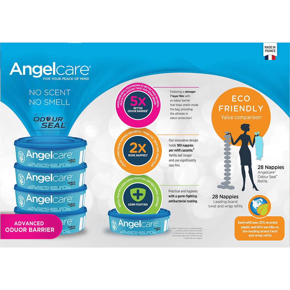 Angelcare Odour Seal Nappy Disposal System/Bin Starter w/ 4 Cassettes Refills — image 5
