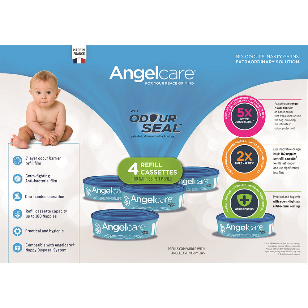 Angelcare Odour Seal Nappy Disposal System/Bin Starter w/ 4 Cassettes Refills — image 4