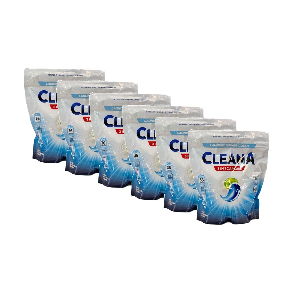 Cleana 36x Cleana Laundry Pod 3-In-1 Capsule Detergent Cold Warm Water Safe 540g (6 Pack)